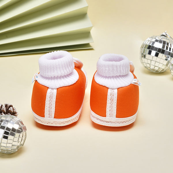 6 To 12 Months Baby Boys & Girls Cotton Pre-Walker Rabbit Face Booties (White, Orange)-SK131