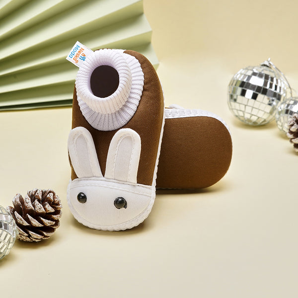 6 To 12 Months Baby Boys & Girls Soft Cotton Pre-Walker Rabbit Face Booties (Brown)-BT2154