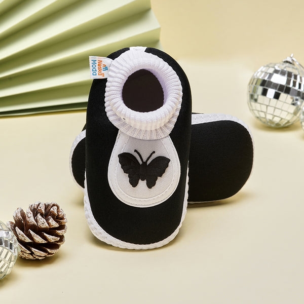 6 To 12 Months Baby Girls & Baby Boys Soft Cotton Cute Butterfly Booties (Black)-SK126