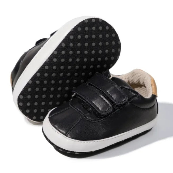 Baby Unisex Anti-Skid Synthetic Cotton Double Velcro Shoe Booties (Black)-BT5136