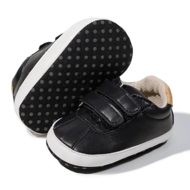 Baby Unisex Anti-Skid Synthetic Cotton Double Velcro Shoe Booties (Black)-BT5136