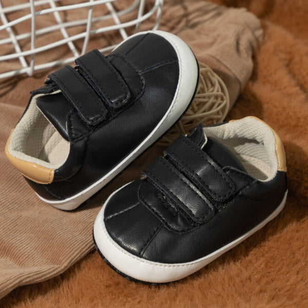 Baby Unisex Anti-Skid Synthetic Cotton Double Velcro Shoe Booties (Black)-BT5136