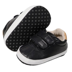 Baby Unisex Anti-Skid Synthetic Cotton Double Velcro Shoe Booties (Black)-BT5136