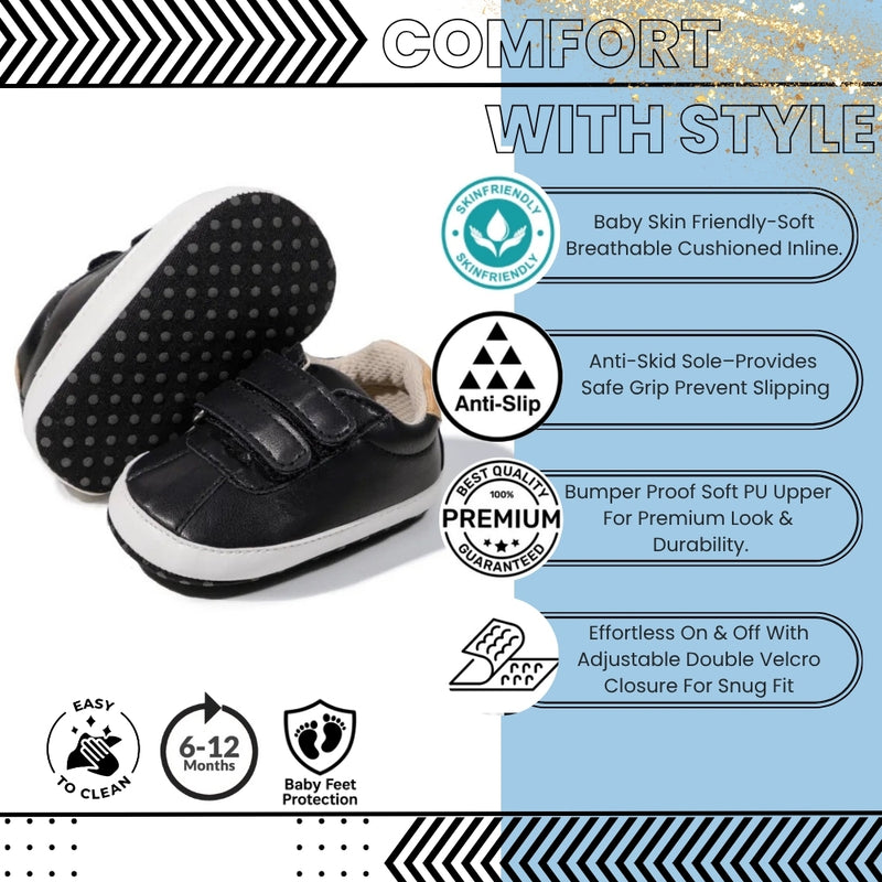 Baby Unisex Anti-Skid Synthetic Cotton Double Velcro Shoe Booties (Black)-BT5136