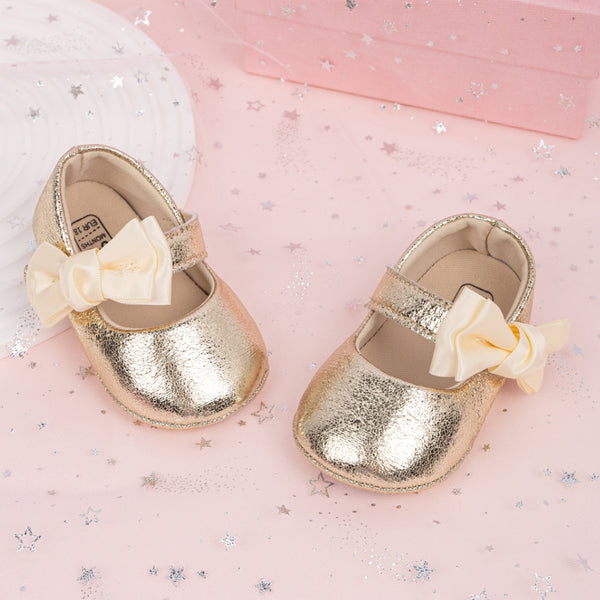 6 To 12 Months Newborn Baby Girls Belly Shoe Anti-Slip Sandal Booties (Gold)-BT4553