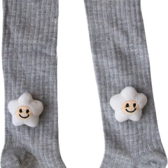 Unisex Cotton Grey Calf Length Kids Cartoon Long Smiley Star Face Socks-SK1492andF08
