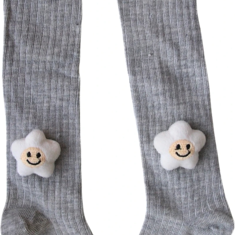 Unisex Cotton Grey Calf Length Kids Cartoon Long Smiley Star Face Socks-SK1492andF08