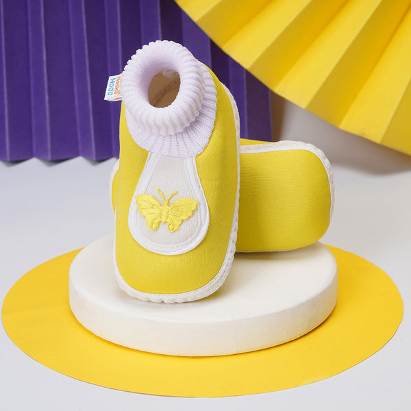 6 To 12 Months Baby Girls & Baby Boys Soft Cotton Cute Butterfly Booties (Yellow)-SK127