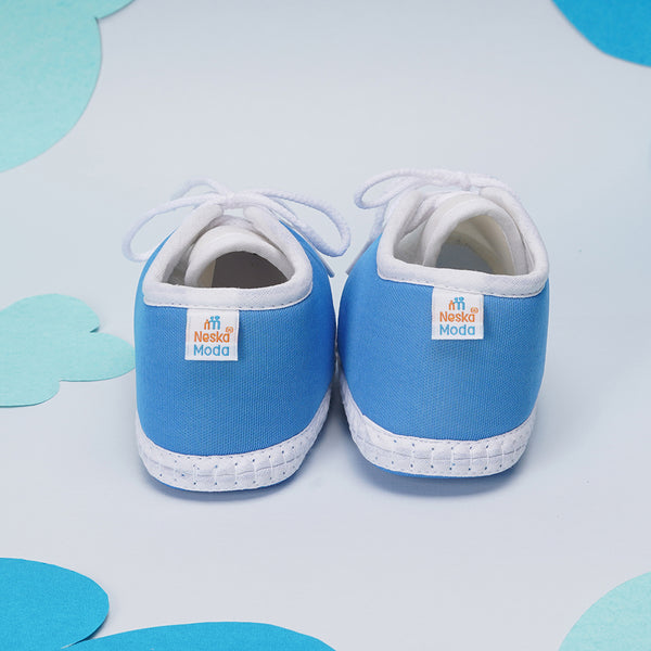 6 To 12 Months Baby Boys & Girls Soft Cotton Pre-Walker Lace Plain Booties (Light Blue)-BT2305