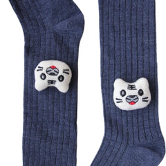 Unisex Cotton Blue Calf Length Kids Cartoon Long Cat Face Socks-SK1493andF05
