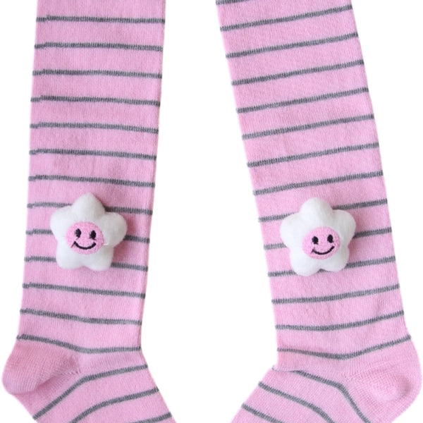 Unisex Cotton Pink Calf Length Kids Cartoon Long Smiley Star Face Socks-SK1494andF07
