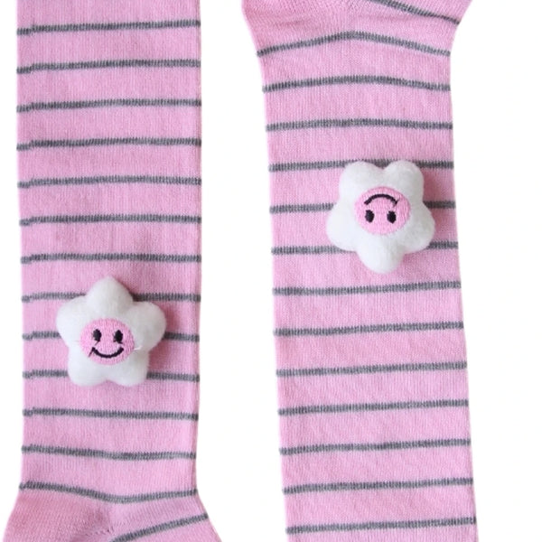 Unisex Cotton Pink Calf Length Kids Cartoon Long Smiley Star Face Socks-SK1494andF07