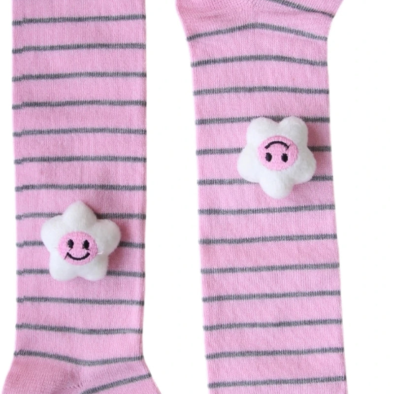 Unisex Cotton Pink Calf Length Kids Cartoon Long Smiley Star Face Socks-SK1494andF07