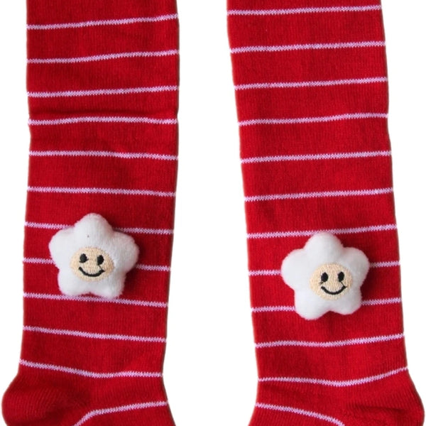 Unisex Cotton Red Calf Length Kids Cartoon Long Smiley Star Face Socks-SK1495andF08