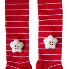 Unisex Cotton Red Calf Length Kids Cartoon Long Smiley Star Face Socks-SK1495andF08
