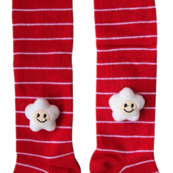 Unisex Cotton Red Calf Length Kids Cartoon Long Smiley Star Face Socks-SK1495andF08