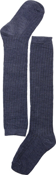 Unisex Cotton Plain Calf Length Blue Kids Long Socks-SK1493