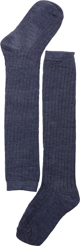 Unisex Cotton Plain Calf Length Blue Kids Long Socks-SK1493