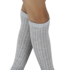 Unisex Cotton Plain Calf Length Grey Kids Long Socks-SK1492