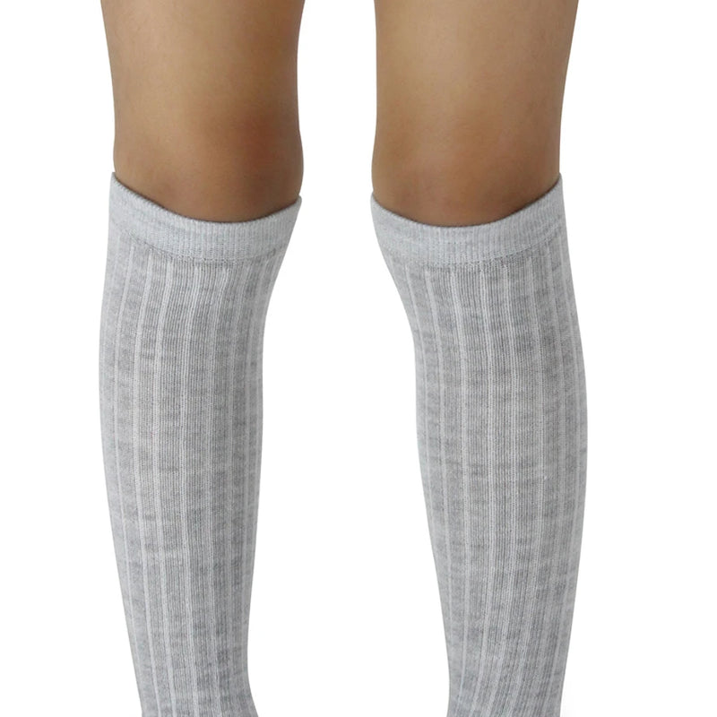 Unisex Cotton Plain Calf Length Grey Kids Long Socks-SK1492