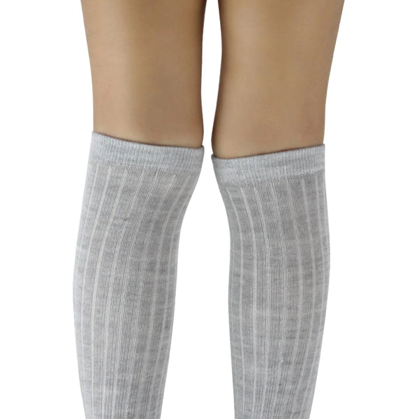 Unisex Cotton Plain Calf Length Grey Kids Long Socks-SK1492
