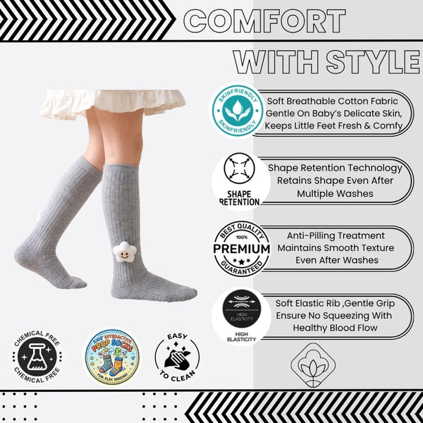 Unisex Cotton Grey Calf Length Kids Cartoon Long Smiley Star Face Socks-SK1492andF08