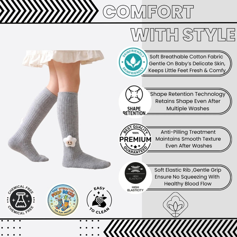 Unisex Cotton Grey Calf Length Kids Cartoon Long Smiley Star Face Socks-SK1492andF08