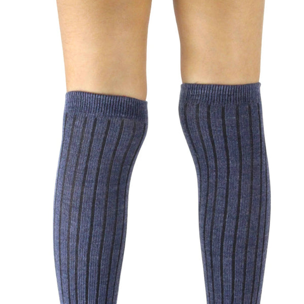 Unisex Cotton Plain Calf Length Blue Kids Long Socks-SK1493