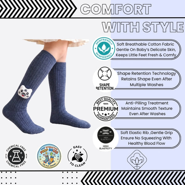 Unisex Cotton Blue Calf Length Kids Cartoon Long Cat Face Socks-SK1493andF05