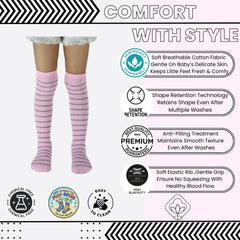 Unisex Cotton Plain Calf Length Pink Kids Long Socks-SK1494