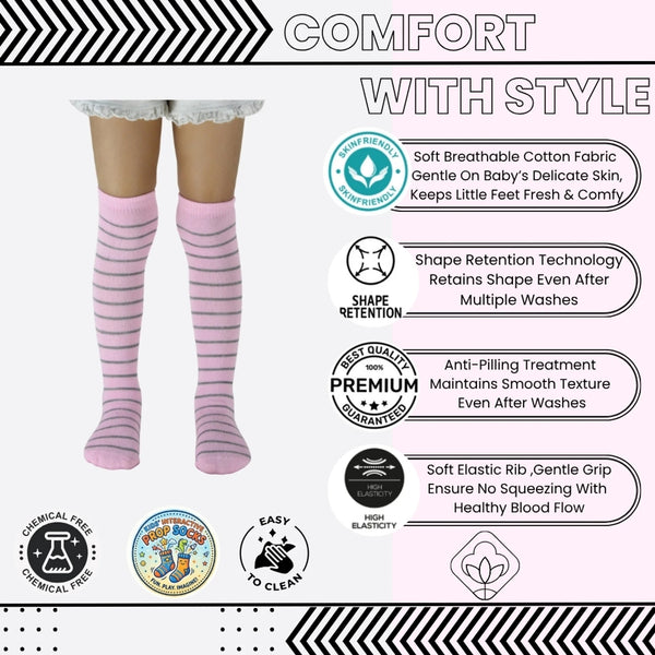 Unisex Cotton Plain Calf Length Pink Kids Long Socks-SK1494