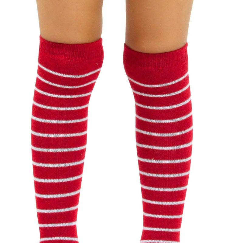 Unisex Cotton Plain Calf Length Red Kids Long Socks-SK1495