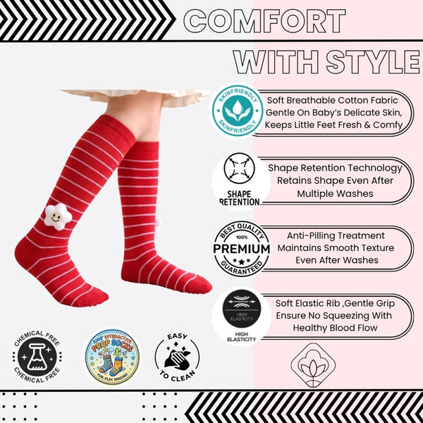 Unisex Cotton Red Calf Length Kids Cartoon Long Smiley Star Face Socks-SK1495andF08