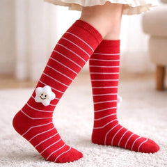 Unisex Cotton Red Calf Length Kids Cartoon Long Smiley Star Face Socks-SK1495andF08