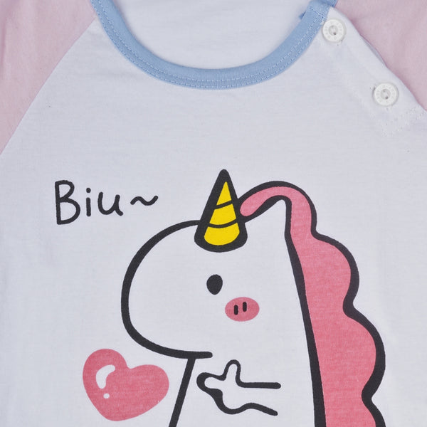 Boys & Girls Cotton Kids Half T-shirt Pant Clothing set/Night Dress (White,Pink)-BD164