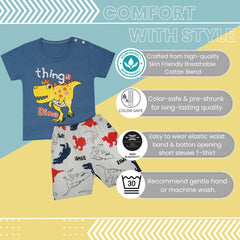 Boys & Girls Cotton Kids Half T-shirt Pant Clothing set/Night Dress (Navy,Grey)-BD167