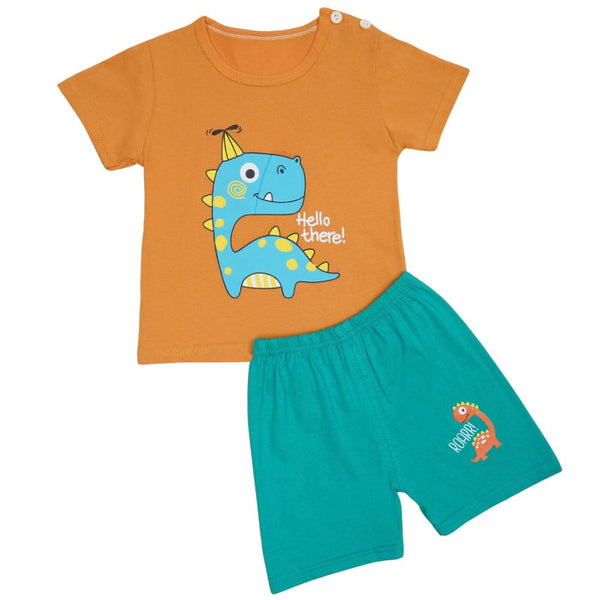 Boys & Girls Cotton Kids Half T-shirt Pant Clothing set/Night Dress (Yellow,Mint)-BD170