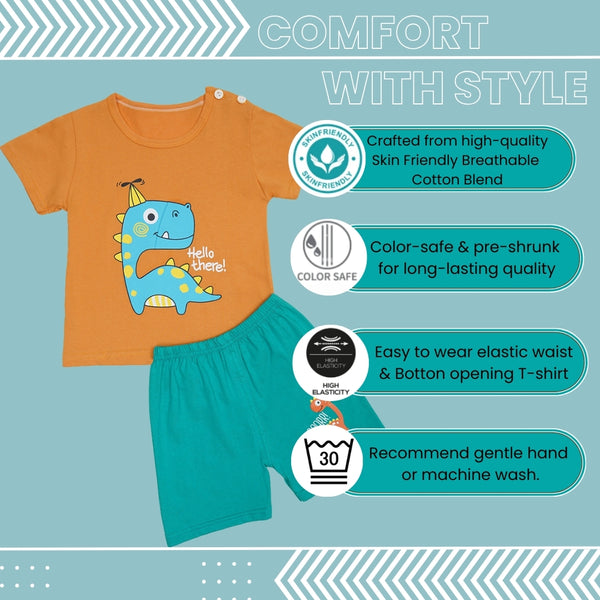 Boys & Girls Cotton Kids Half T-shirt Pant Clothing set/Night Dress (Yellow,Mint)-BD170