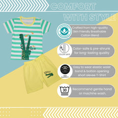 Boys & Girls Cotton Kids Half T-shirt Pant Clothing set/Night Dress (Mint,Yellow)-BD173