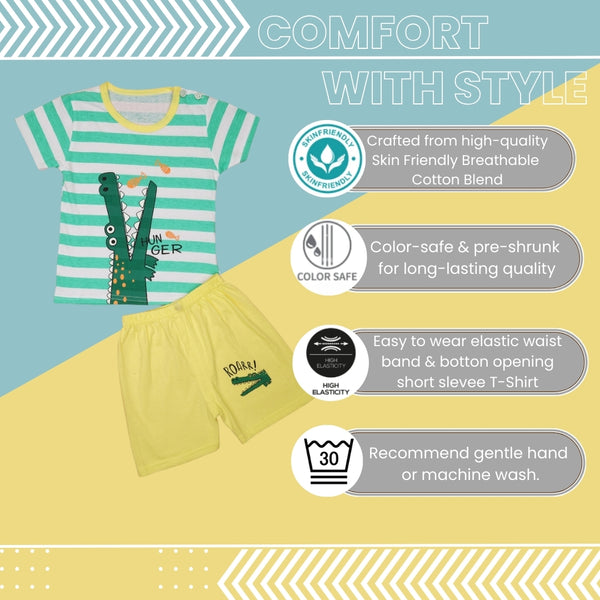 Boys & Girls Cotton Kids Half T-shirt Pant Clothing set/Night Dress (Mint,Yellow)-BD173