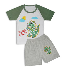 Boys & Girls Cotton Kids Half T-shirt Pant Clothing set/Night Dress (White,Grey)-BD176