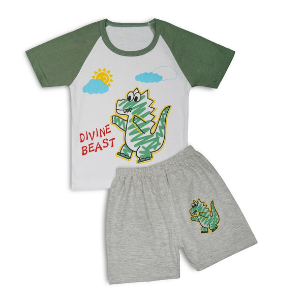 Boys & Girls Cotton Kids Half T-shirt Pant Clothing set/Night Dress (White,Grey)-BD176