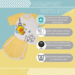 Boys & Girls Cotton Kids Half T-shirt Pant Clothing set/Night Dress (White,Orange)-BD179