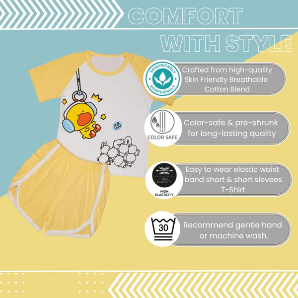 Boys & Girls Cotton Kids Half T-shirt Pant Clothing set/Night Dress (White,Orange)-BD179