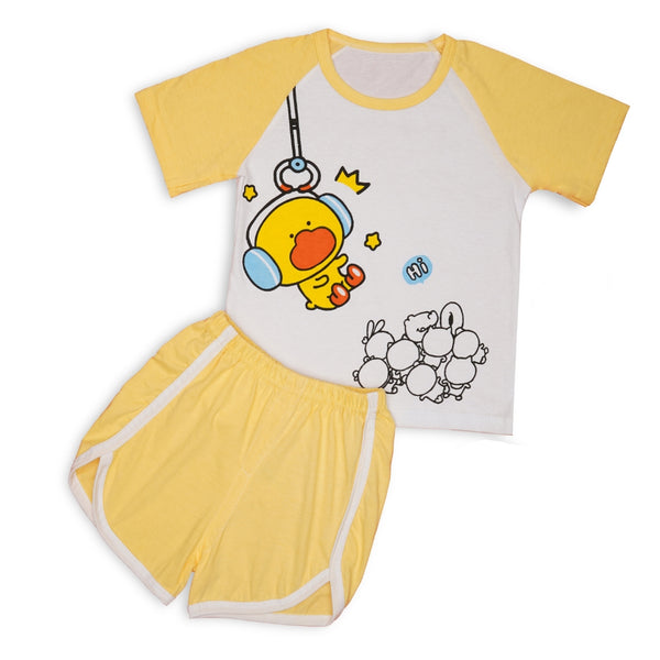 Boys & Girls Cotton Kids Half T-shirt Pant Clothing set/Night Dress (White,Orange)-BD179