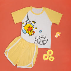 Boys & Girls Cotton Kids Half T-shirt Pant Clothing set/Night Dress (White,Orange)-BD179
