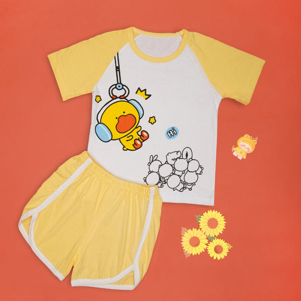 Boys & Girls Cotton Kids Half T-shirt Pant Clothing set/Night Dress (White,Orange)-BD179