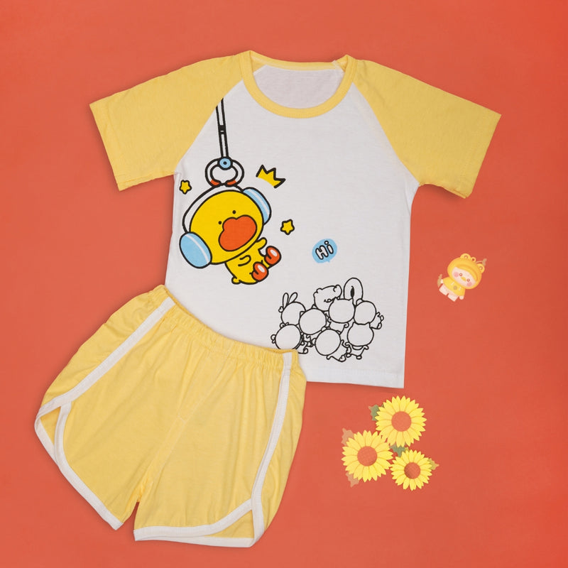 Boys & Girls Cotton Kids Half T-shirt Pant Clothing set/Night Dress (White,Orange)-BD179