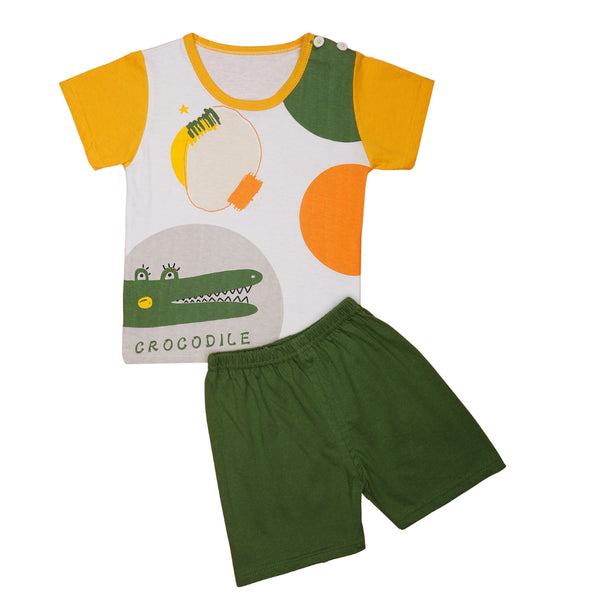Boys & Girls Cotton Kids Half T-shirt Pant Clothing set/Night Dress (White,Green)-BD182
