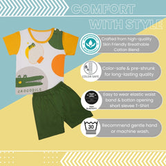 Boys & Girls Cotton Kids Half T-shirt Pant Clothing set/Night Dress (White,Green)-BD182